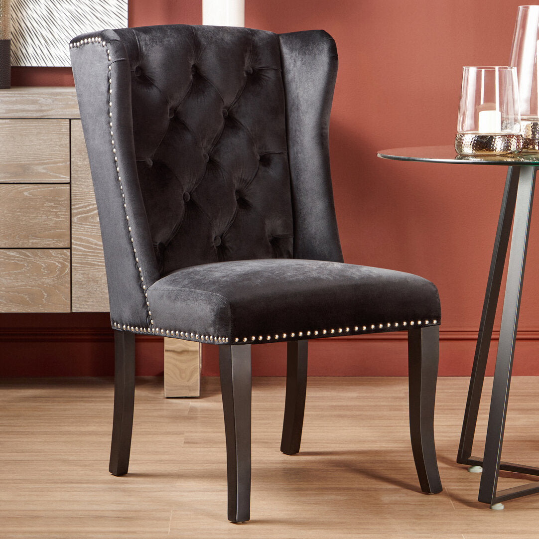 Vienna Townhouse Black Velvet Dining Chair with Dark Legs