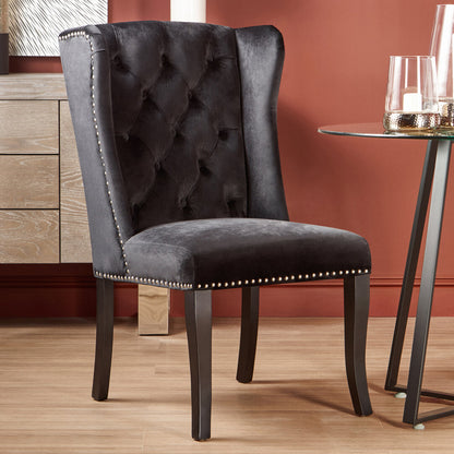 Vienna Townhouse Black Velvet Dining Chair with Dark Legs