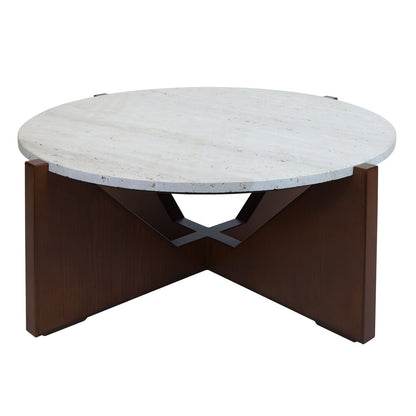 Siena Travertine Top Coffee Table With Acacia Wood Frame