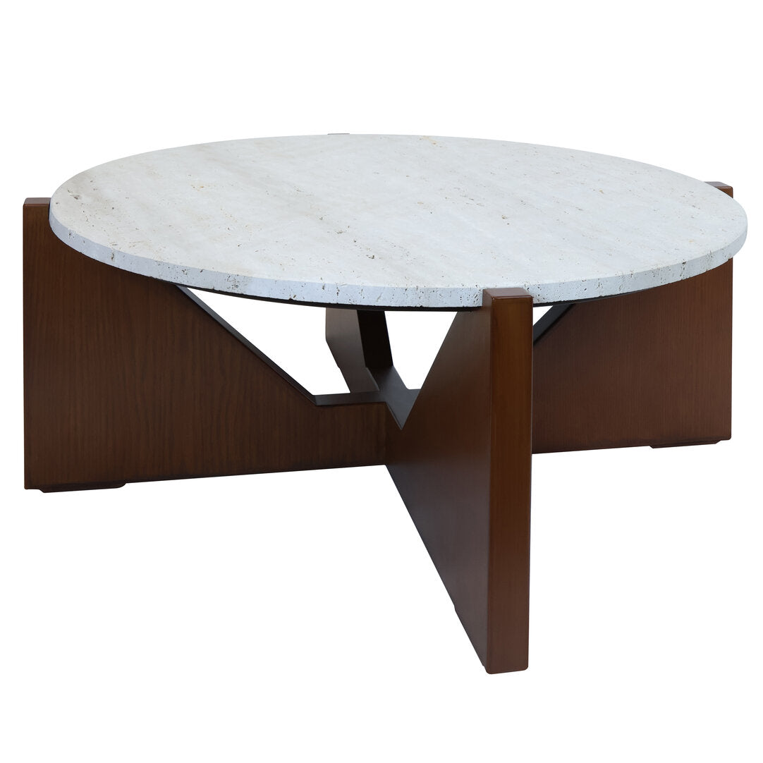 Siena Travertine Top Coffee Table With Acacia Wood Frame