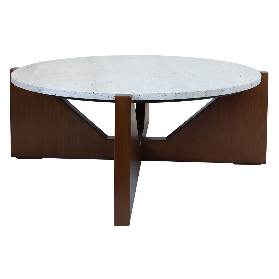 Siena Travertine Top Coffee Table With Acacia Wood Frame