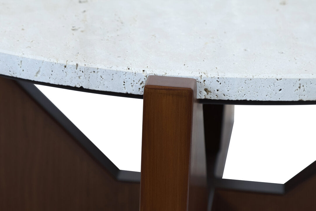 Siena Travertine Top Coffee Table With Acacia Wood Frame