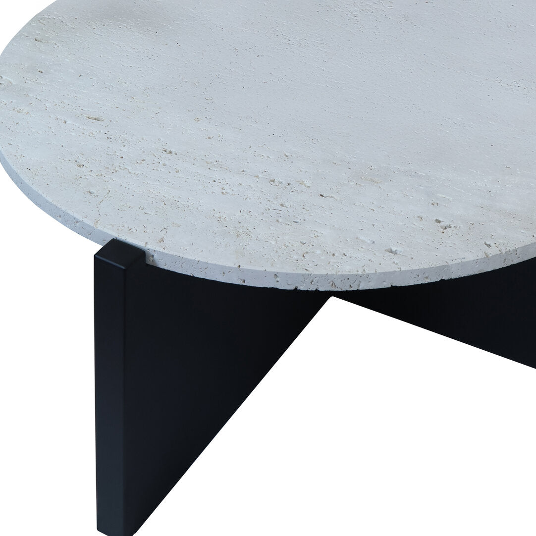 Siena Travertine Top Coffee Table With Black Acacia Wood Frame