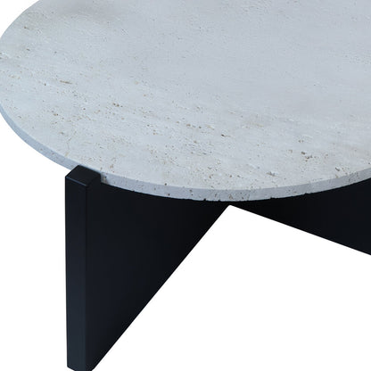Siena Travertine Top Coffee Table With Black Acacia Wood Frame
