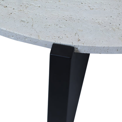 Siena Travertine Top Coffee Table With Black Acacia Wood Frame