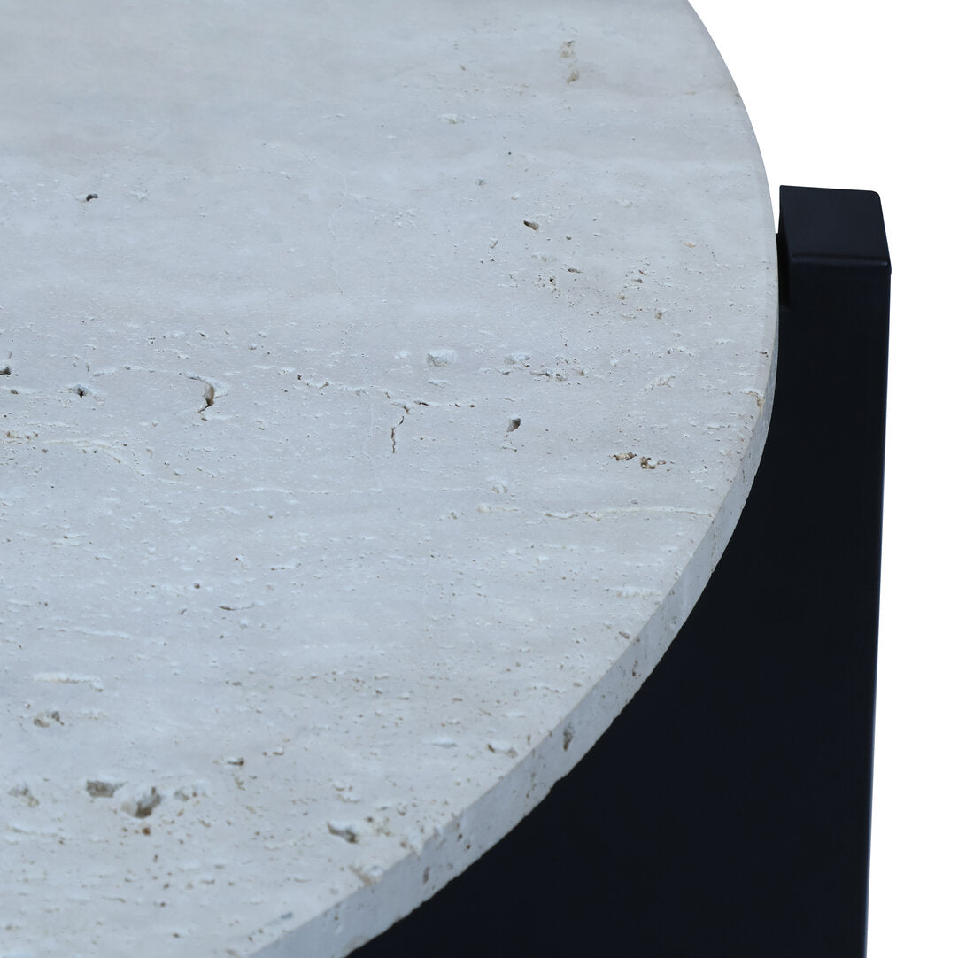 Siena Travertine Top Coffee Table With Black Acacia Wood Frame