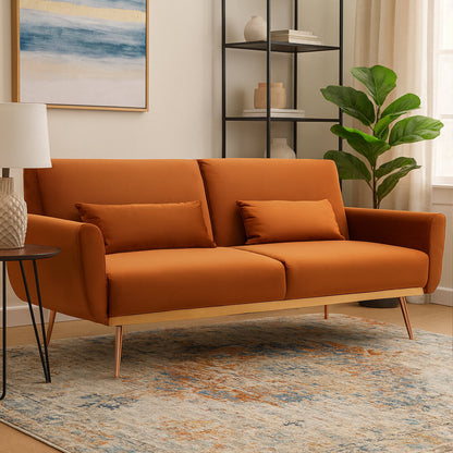 York Burnt Orange Velvet Sofa Bed