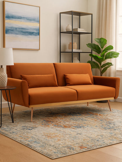 York Burnt Orange Velvet Sofa Bed