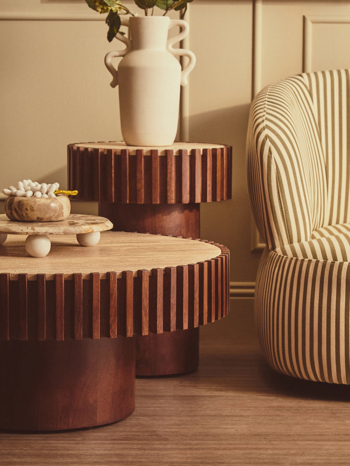 Prestbury Round Travertine and Mango Wood Coffee Table