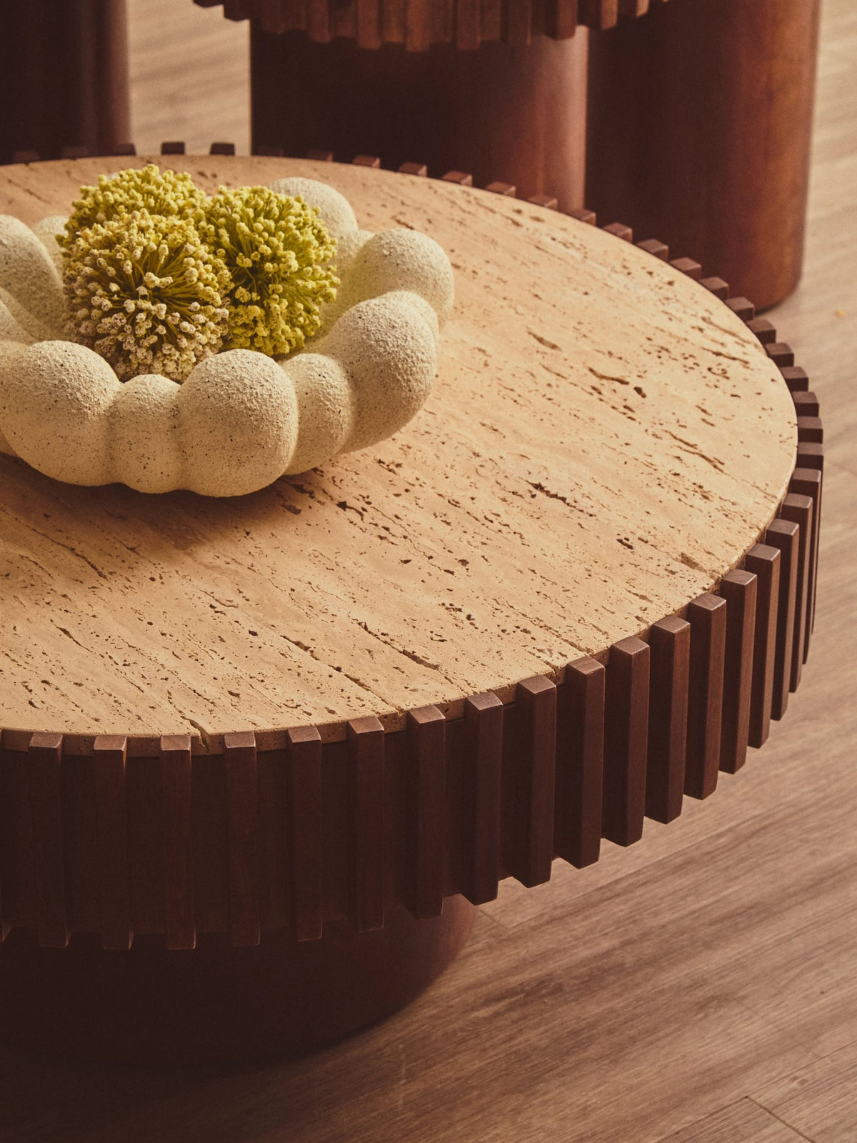 Prestbury Round Travertine and Mango Wood Coffee Table