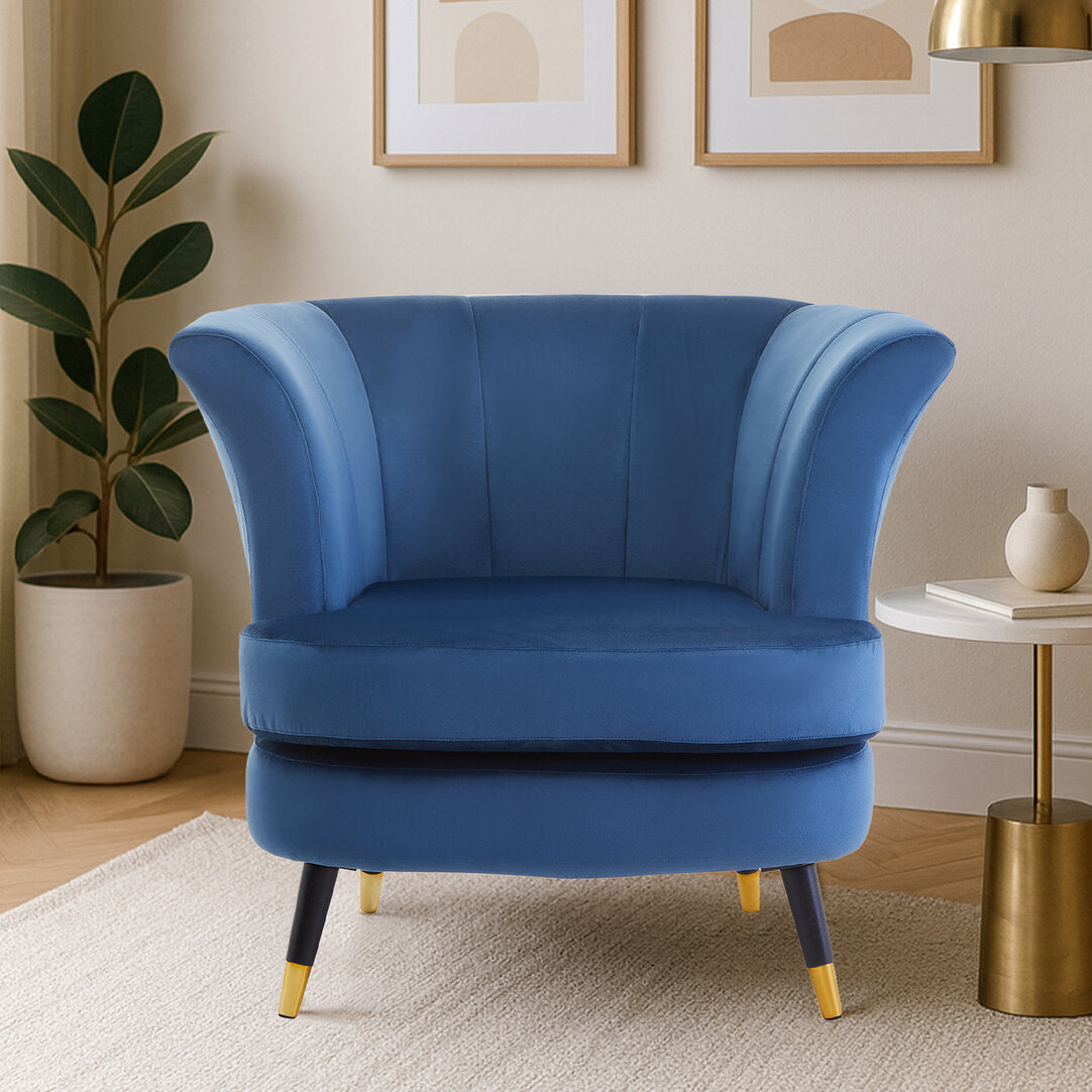 Regent Midnight Blue Velvet Curved Accent Chair