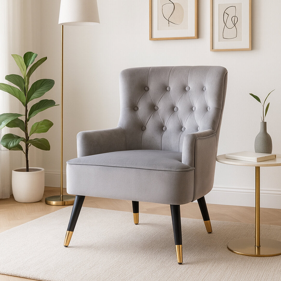 Regent Grey Velvet Tufted Chair