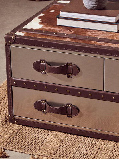 Vienna Brown and White Hair Ob Leather Coffee Table