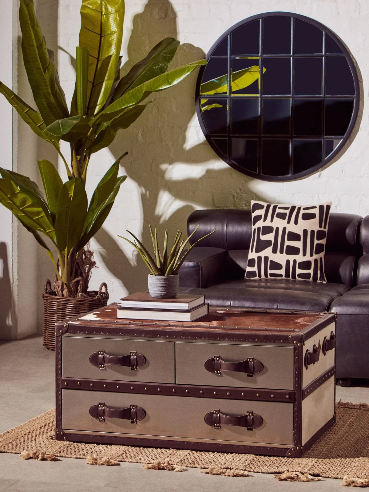Vienna Brown and White Hair Ob Leather Coffee Table