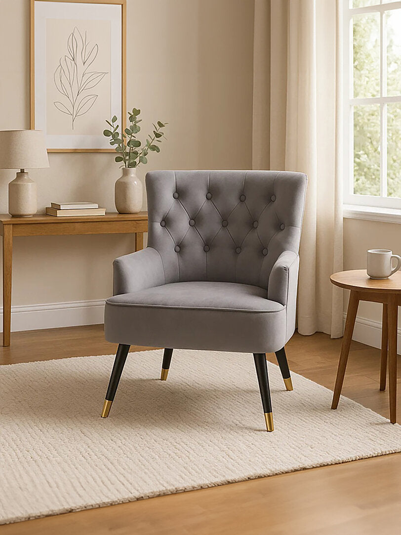 Regent Grey Velvet Tufted Chair
