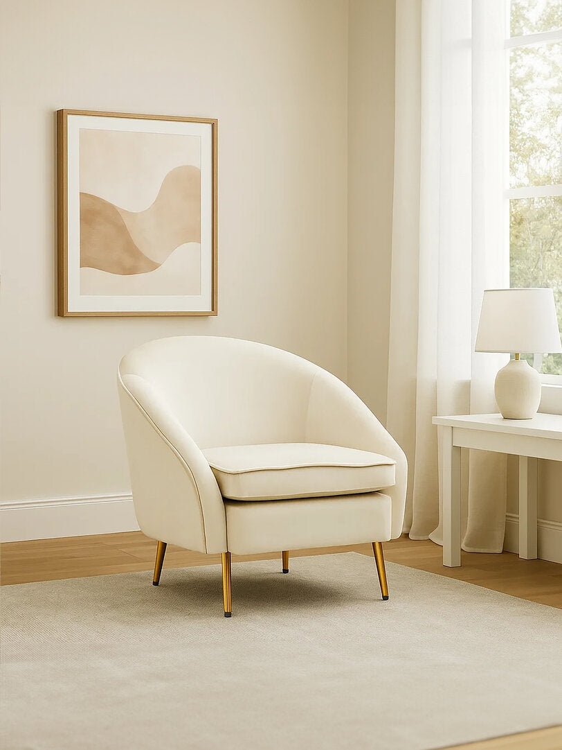 Hudson Beige Velvet Armchair