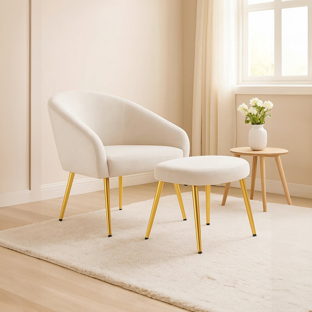 Hudson Beige Chair And Footstool
