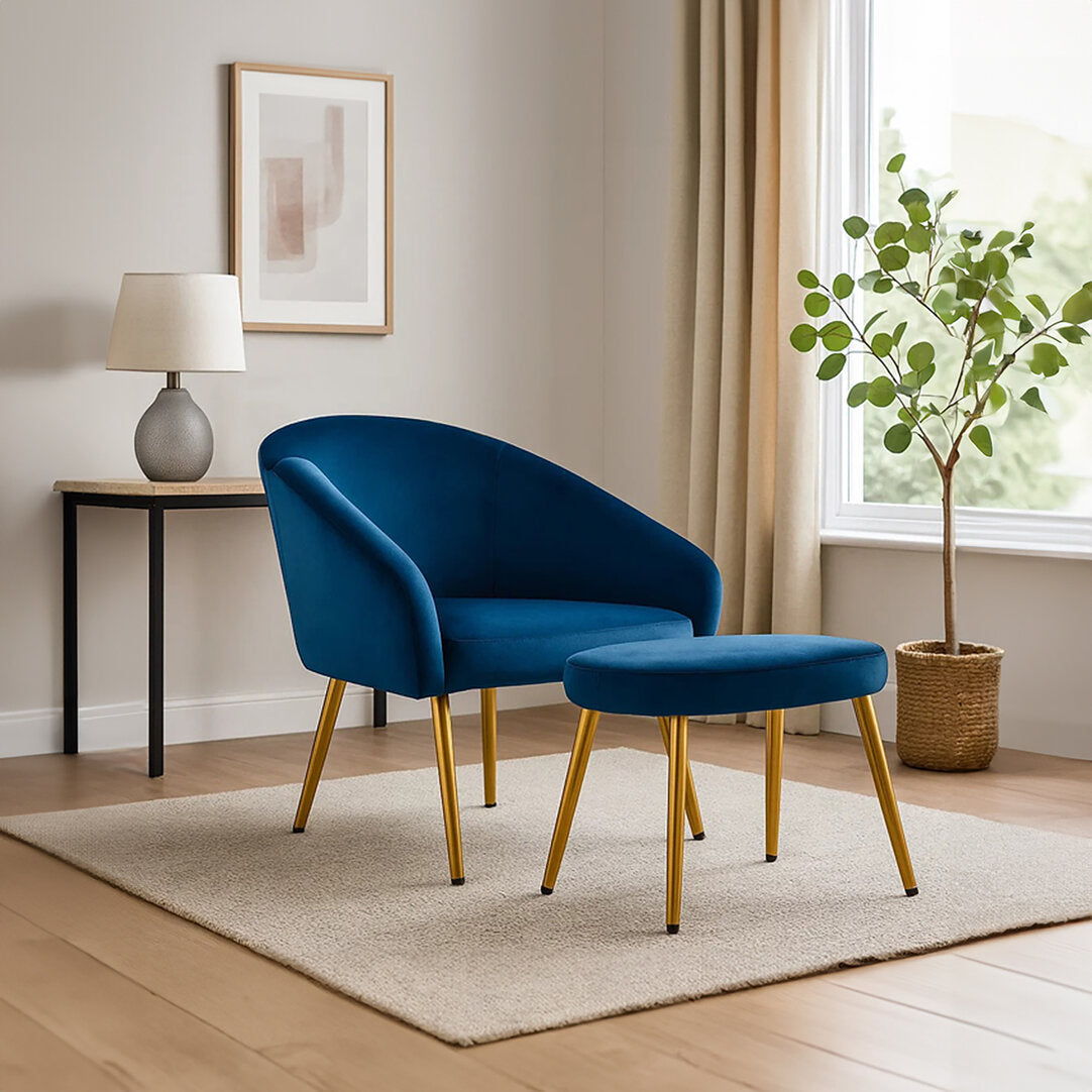 Hudson Midnight Blue Chair And Footstool