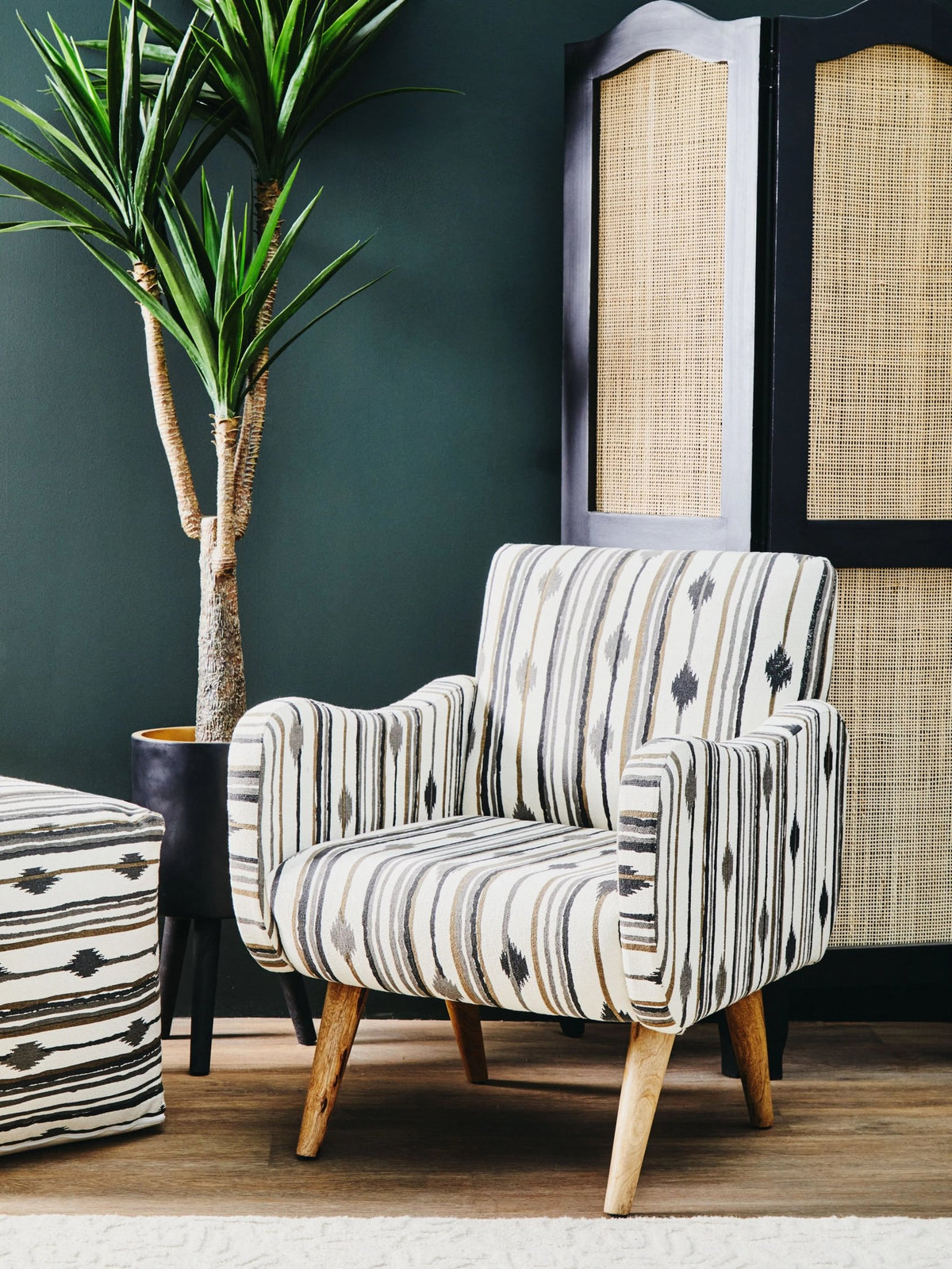 Granada Black and White Ikat Design Accent Chair