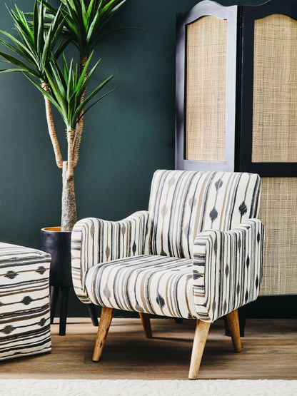 Granada Black and White Ikat Design Accent Chair