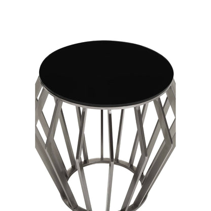 Monaco Large Round Side Table with Black Glass 