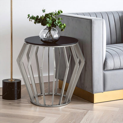 Monaco Large Round Side Table with Black Glass 