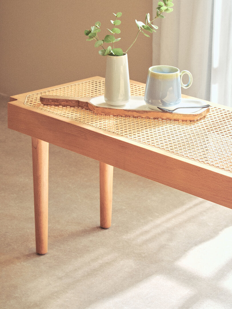 Stirling Natural Cane and Beech Wood Bench