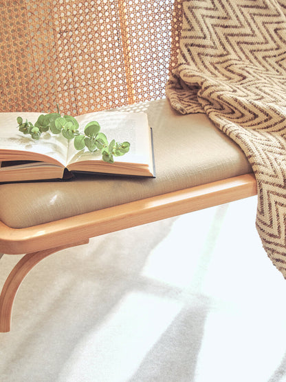 Stirling Natural Cane and Beech Wood Bench with Backrest