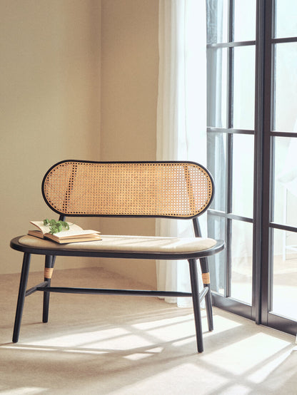 Stirling Natural Cane Bench with Black Elm Wood Frame