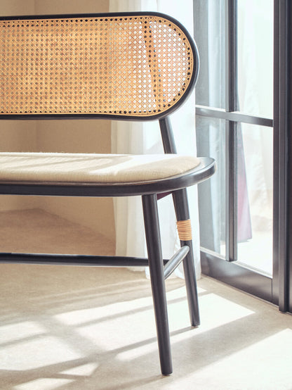 Stirling Natural Cane Bench with Black Elm Wood Frame