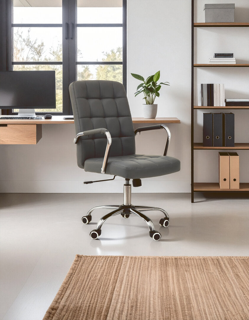 Florence Grey Leather Effect And Chrome Home Office Chair