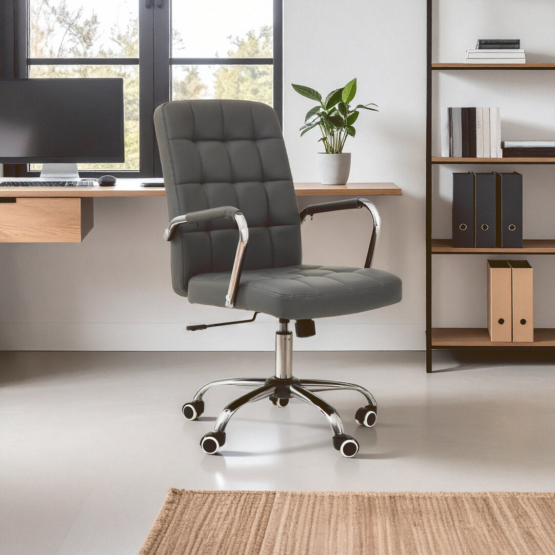Florence Grey Leather Effect And Chrome Home Office Chair