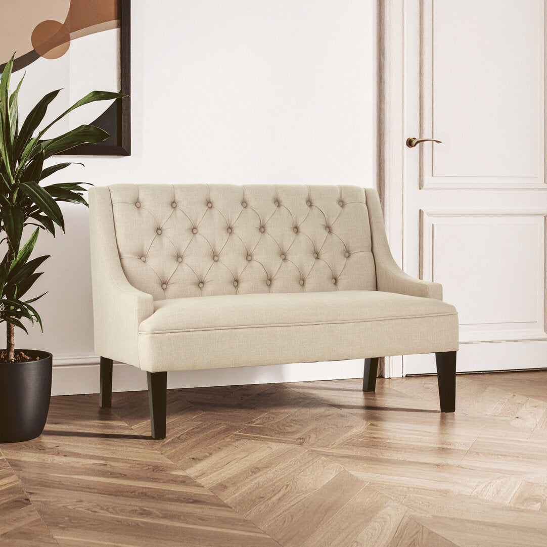 Lisbon High Back Natural Linen Bench