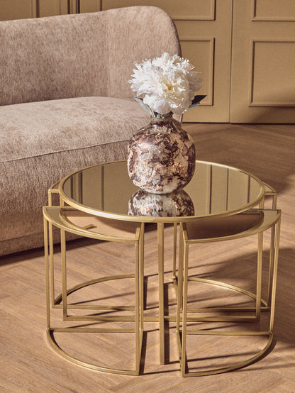Chelsea 5 Piece Mirrored Top Nesting Tables Set with Gold Frame
