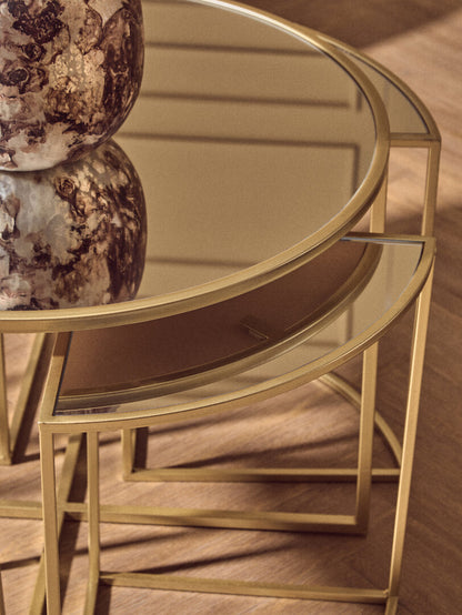 Chelsea 5 Piece Mirrored Top Nesting Tables Set with Gold Frame