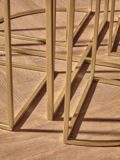 Chelsea 5 Piece Mirrored Top Nesting Tables Set with Gold Frame