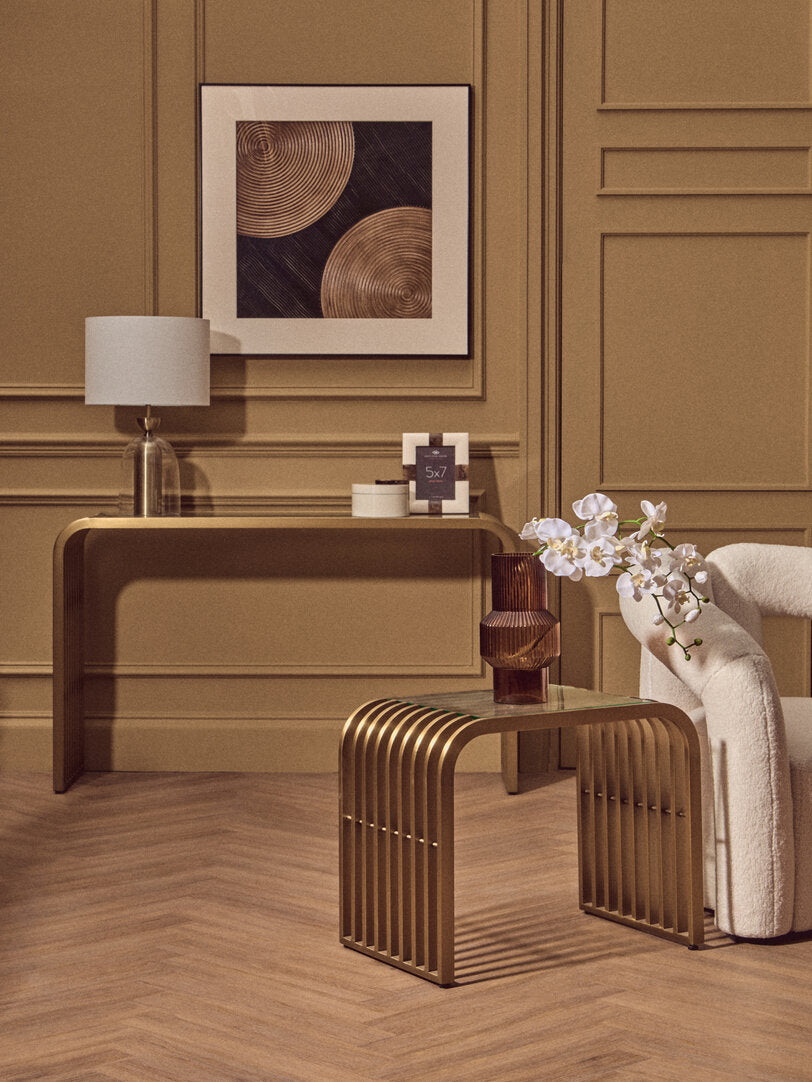 Valencia Matte Gold Slatted Console Table