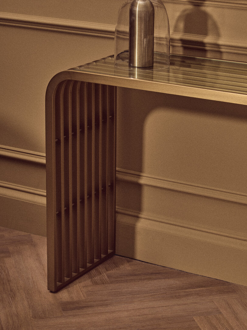 Valencia Matte Gold Slatted Console Table