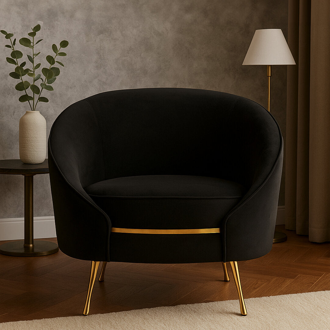Penzance Black Velvet Armchair