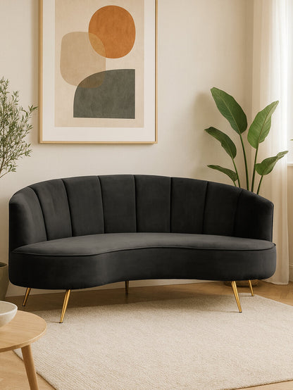 Savannah Three Seat Black Velvet Sofa