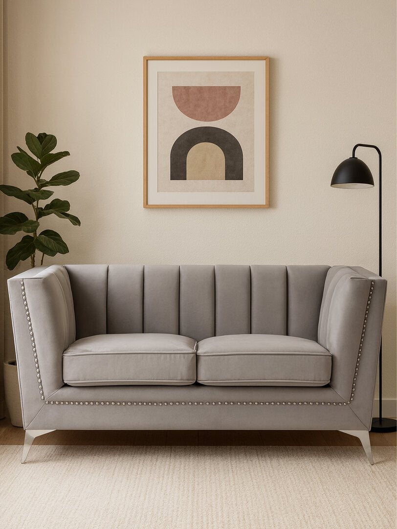 Seville Two Seat Grey Velvet Sofa
