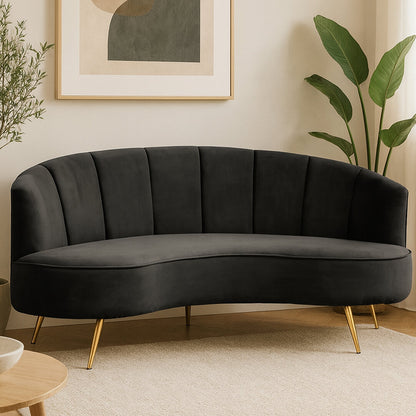 Savannah Three Seat Black Velvet Sofa