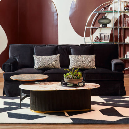 Whitby Three Seat Black Velvet Sofa