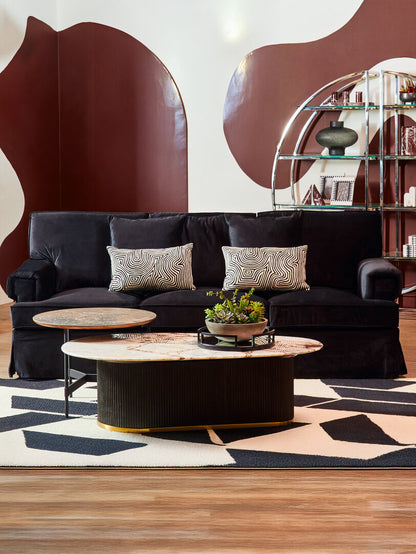 Whitby Three Seat Black Velvet Sofa