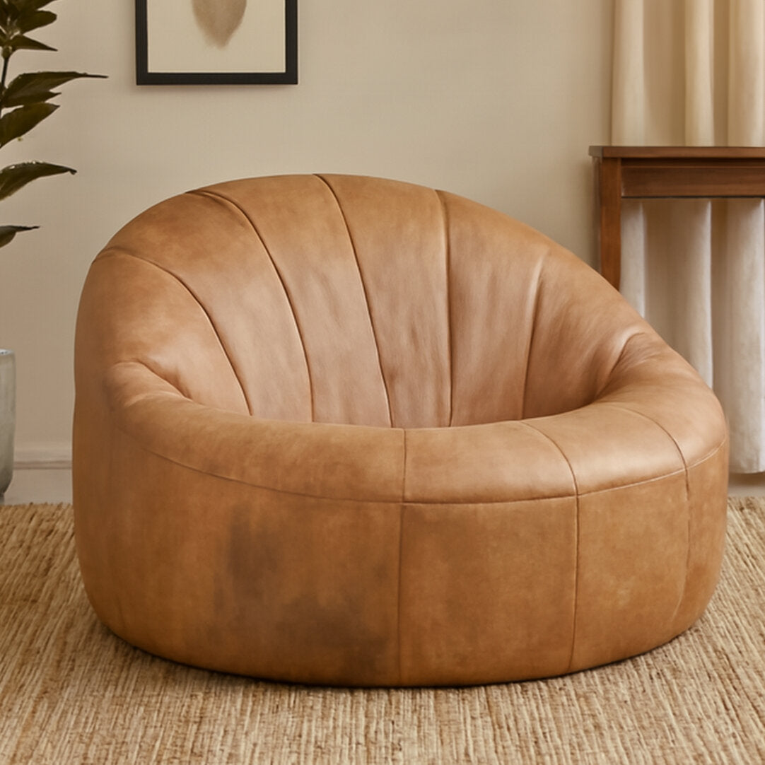 Harrogate Light Brown Leather Curved Chair