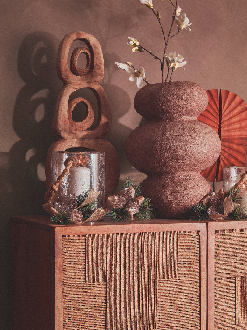 Carlton Paper Rope Detail Two Door Mango Wood Cabinet