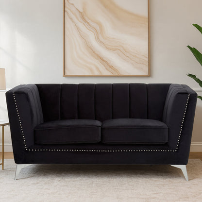 Seville Two Seat Black Velvet Sofa