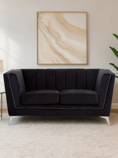 Seville Two Seat Black Velvet Sofa