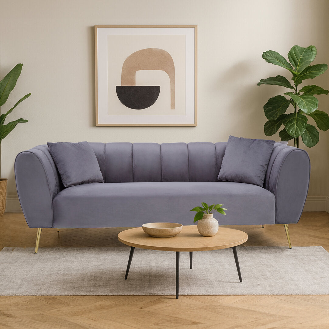 Balmoral Three Seater Grey Velvet Sofa