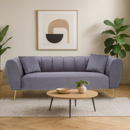 Balmoral Three Seater Grey Velvet Sofa